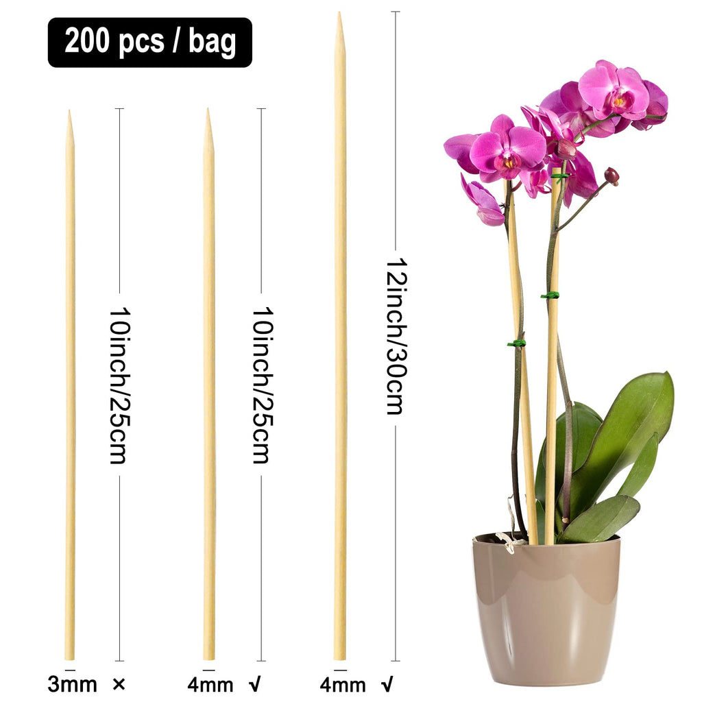 BLUE TOP 200pcs Natural Bamboo Skewers 10 inch Φ=4mm;Bamboo Sticks for Grilling, BBQ, Kabob,; Candy Sticks for Fruits, Candies, Chocolate Fountain, Appetizer, Plant Sticks for flower tomato growth