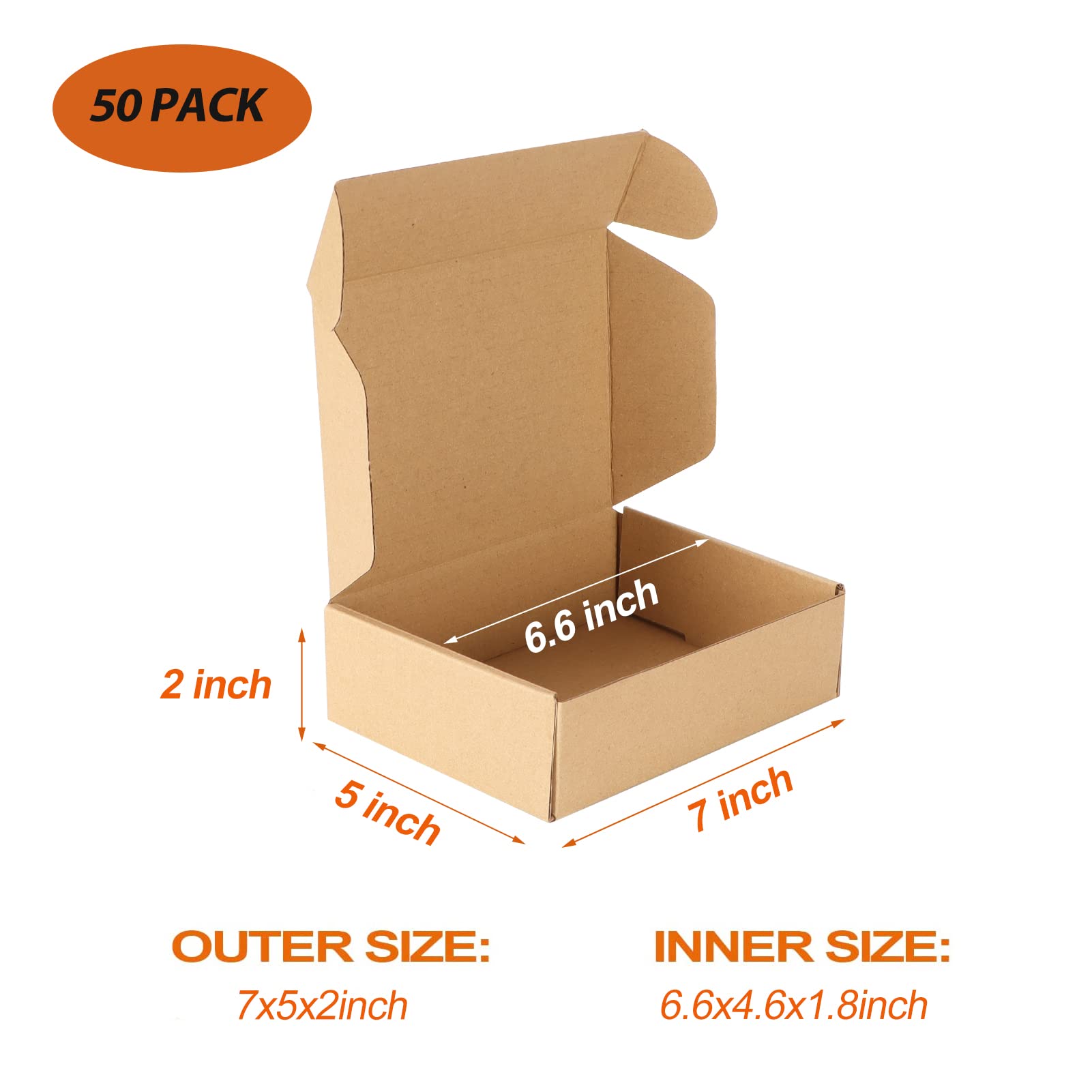 PHAREGE 7x5x2 inch Shipping Boxes 50 Pack, Brown Cardboard Gift Boxes with Lids for Wrapping Giving Women Men Presents, Small Corrugated Mailer Boxes for Packaging Mailing Small Business
