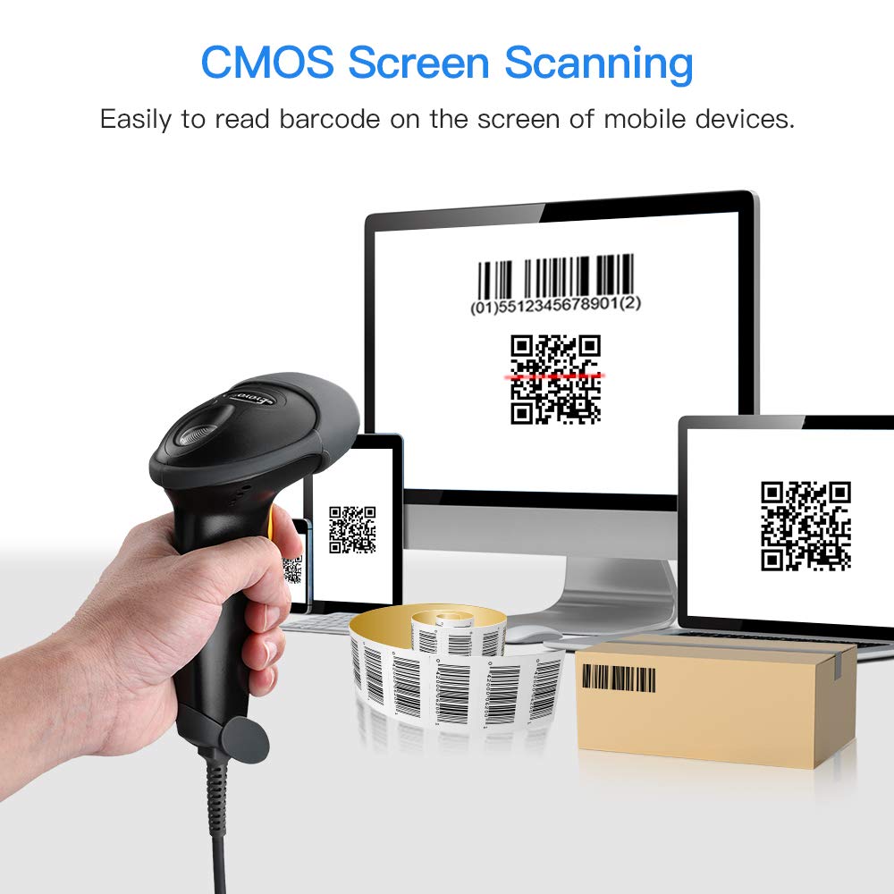 Eyoyo Handheld USB 2D Barcode Scanner, Wired Automatic QR Code Scanner PDF417 Data Matrix Bar Code Reader with Long USB Cable for Mobile Payment, Library Book Convenience Store, Supermarket, Warehouse