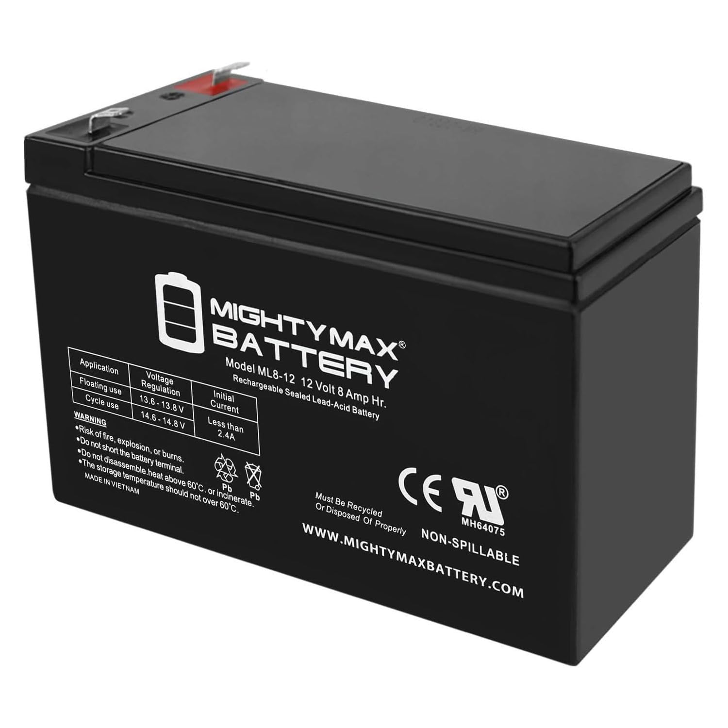 ML8-12 - 12 Volt 8 AH SLA Battery - Mighty Max Battery Brand Product