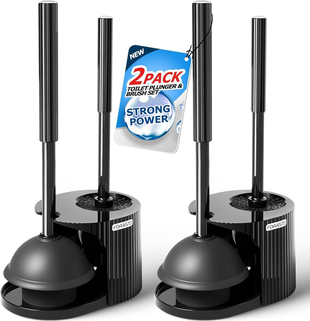 FORASTO 2Pack 2 in 1 Toilet Brush and Plunger Set, Extended Handle Plunger,Toilet Bowl Brush Plunger Set,Bathroom Cleaning Tools,Toilet Brush Plungers Combo,Cleaning Brush