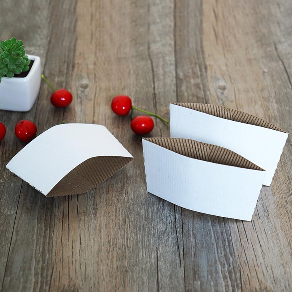 EchoDone Disposable Coffee Cup Sleeves for Hot or Cold Drinks Paper Corrugated Cup Jackets 200 Count Color White Fit for 90mm Diameter Cups 10oz 12oz 16oz (Without Cups)