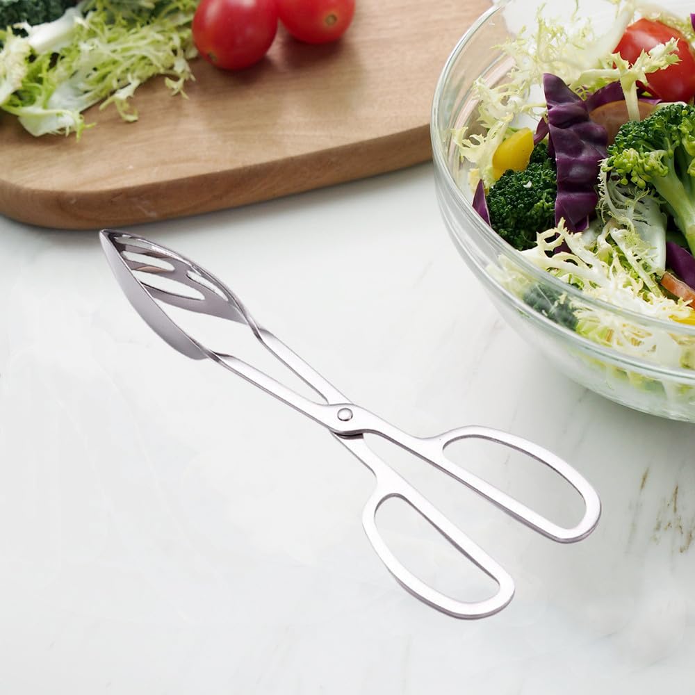 OPDENK 2-PACK Serving Tongs for Buffet Party Catering,Stainless Steel Thickening Food Tongs Salad/Cake/Bread Tongs Kitchen Salad Scissors (Silver)