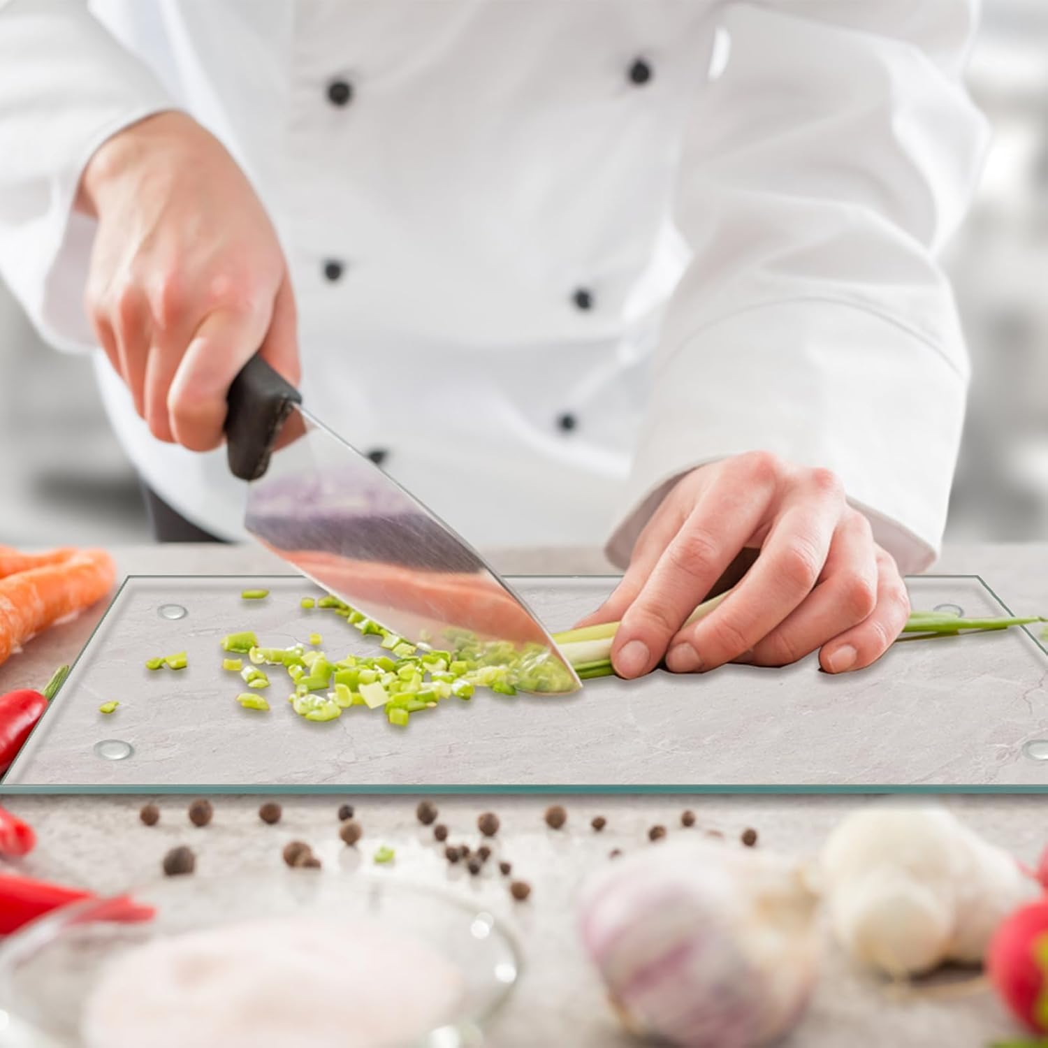 JAMBALAY Tempered Glass Cutting Board for Kitchen, 40CMx30CM Clear Glass Cutting Board with Rubber Non-Slip Feet, Heat and Scratch Resistant, Shatterproof, Dishwasher Safe,Transparent