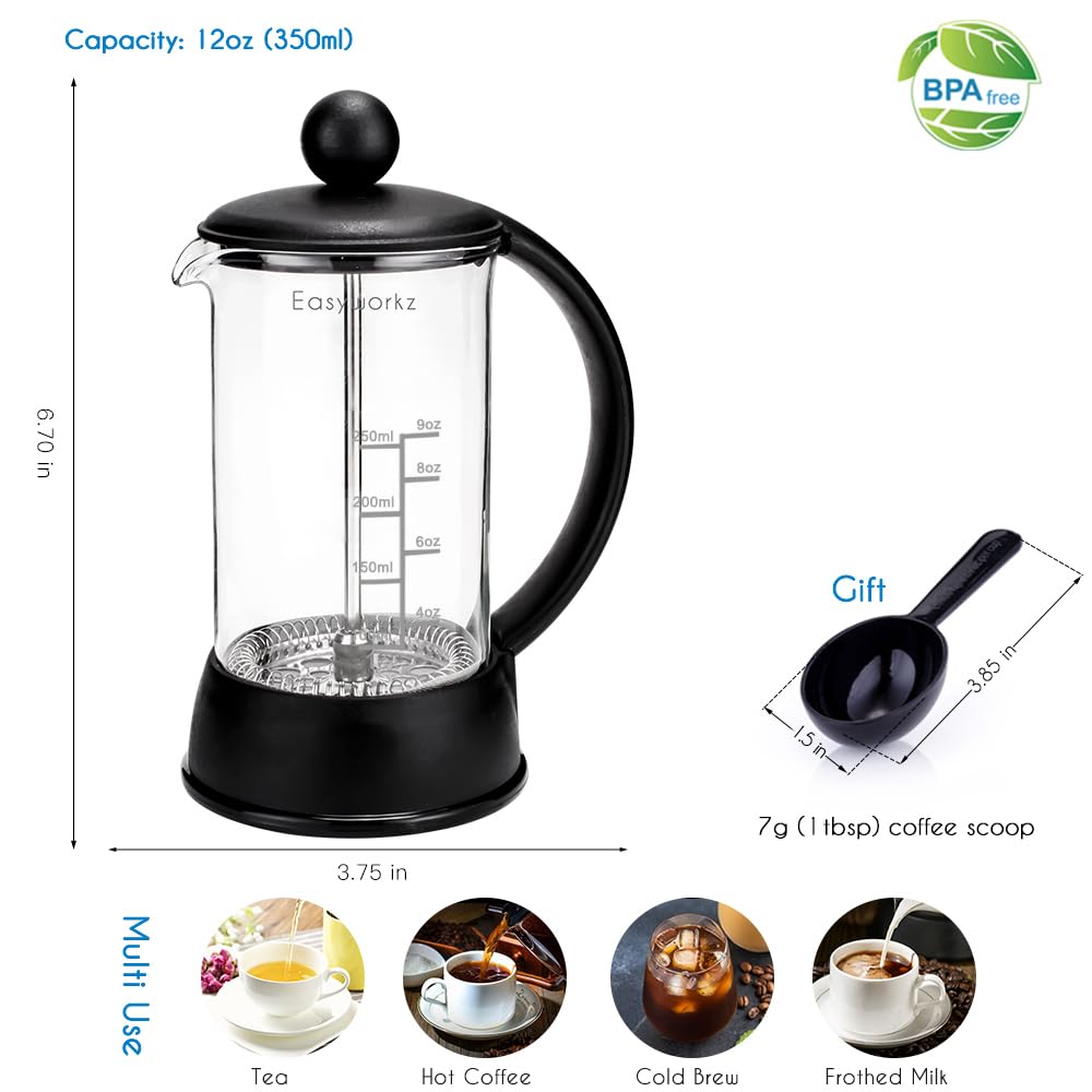Easyworkz Eclipse 350ml French Press Coffee Tea Maker with Borosilicate Glass