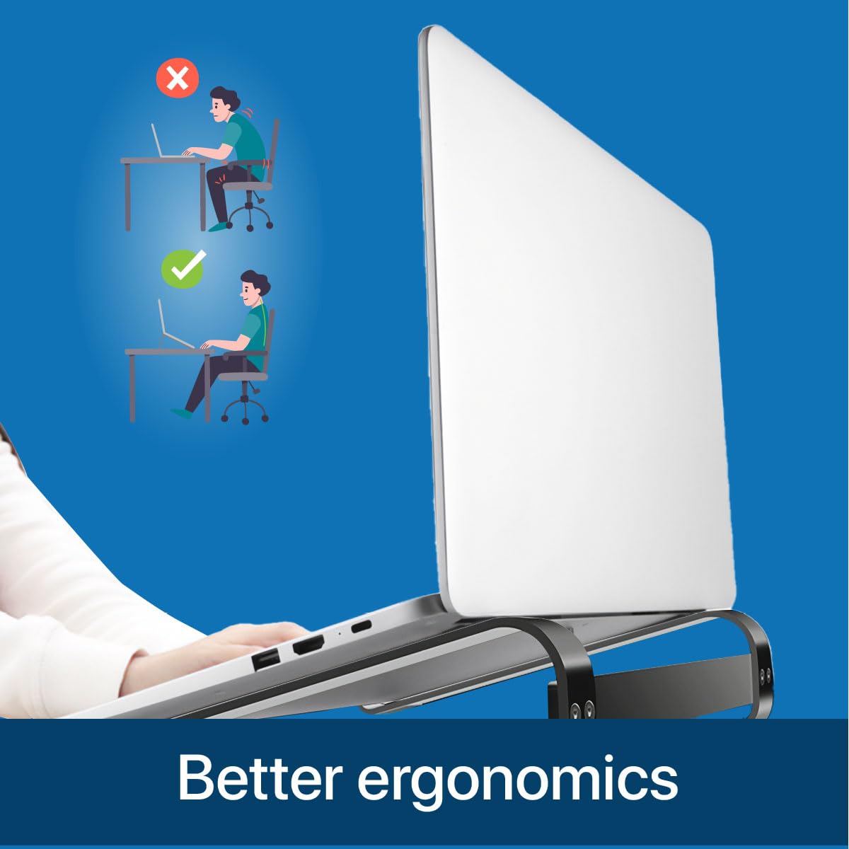 MMOBIEL Laptop Stand - Riser 10 to 18 inches - Ventilated Laptop Holder Universal - Stand for Desk Compatible with MacBook, Notebook, ASUS and More - Incl. Tools - Black Aluminum