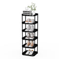 Altdnmaf 6 Tier Vertical Narrow Shoe Rack, Stackable Tall Skinny Shoerack, Compact Single Shoes Storage Tower for Slim Space, Corner Plastic Shelves, for Hallways, Entryway, Bedrooms Organizer, Black