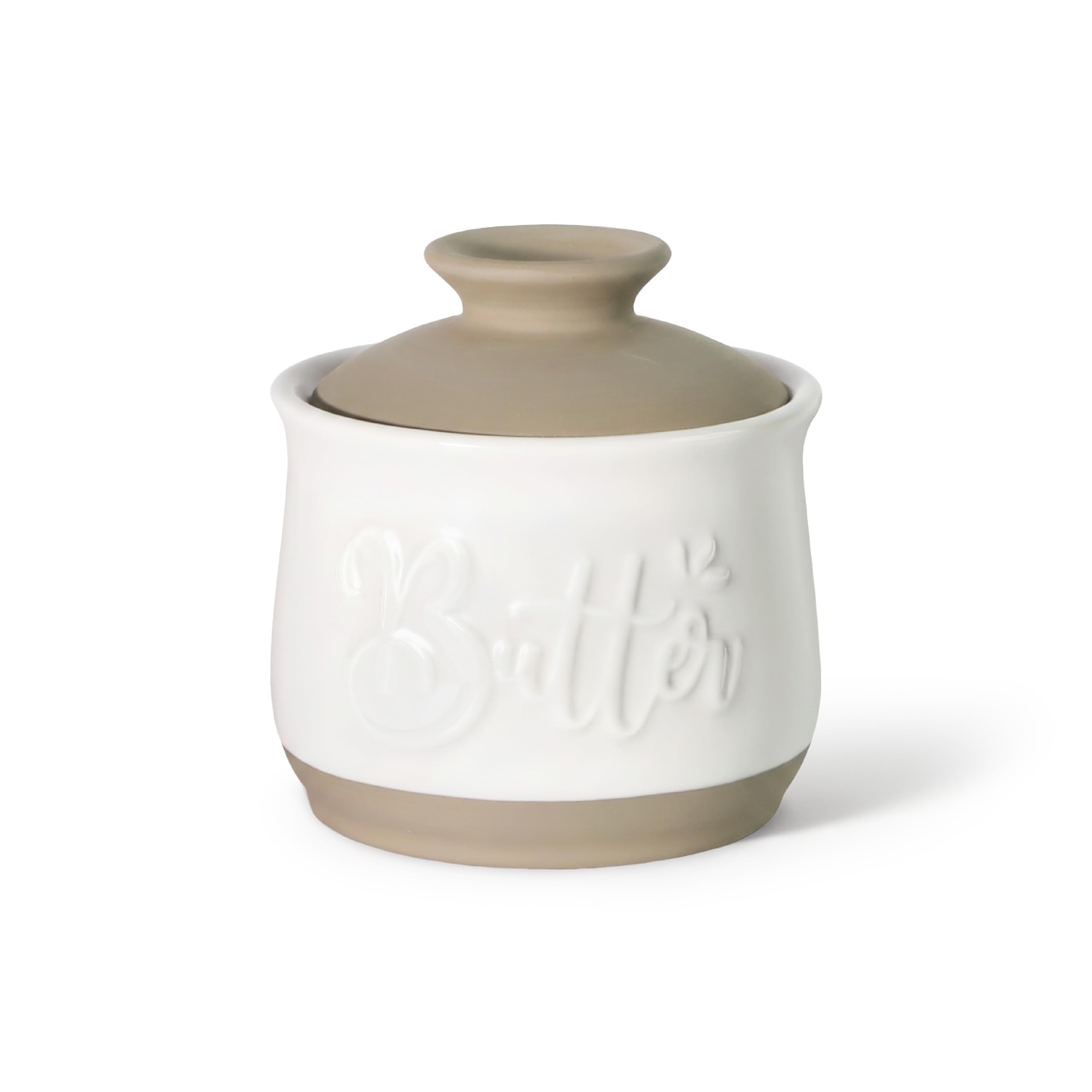 MAIA Ceramic Butter Crock 5.5 oz, Butter Dish for Counter with Water Line, Butter Spreader Holder for Spreadable Butter, French Butter Dish with Lid, White Home Décor
