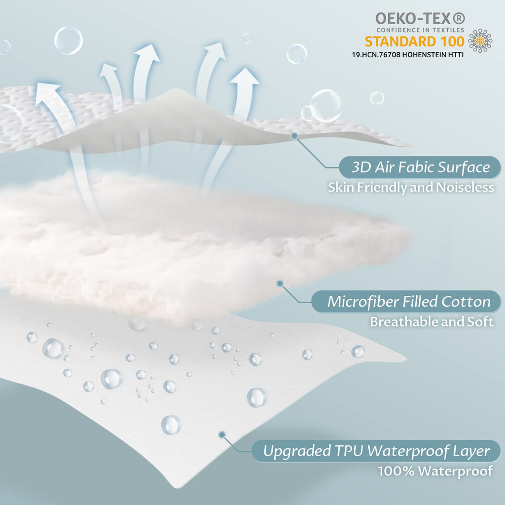 King Size Waterproof Mattress Protector, Breathable 3D Cooling Mattress Pad Fits 18" Deep Pocket, Noiseless Mattress Cover White