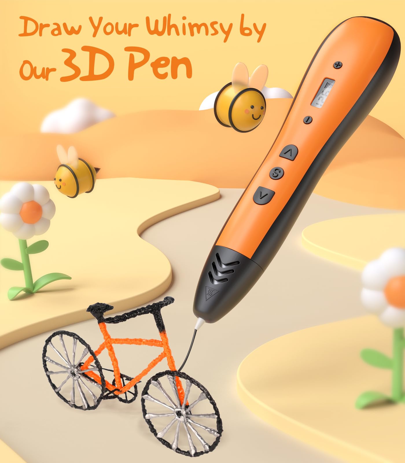 Bulaida 3D Pen,3D Printing Pen with 10 Color PLA Filaments(1.75mm),3D Drawing Pen with LED Display＆6 Speed Mode, Stencil Book, Charger, Christmas Art＆Creative Crafts Gift