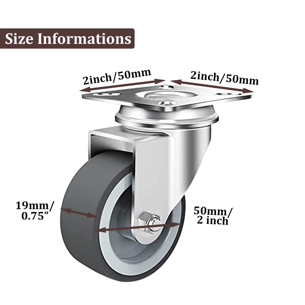 12 Pack 2 Inch Swivel Caster Wheels, TPR Rubber Caster Wheels, No Floor Marks Quiet Cater Rolls, Top Plate Casters with No Brake, Load Capacity 660lbs
