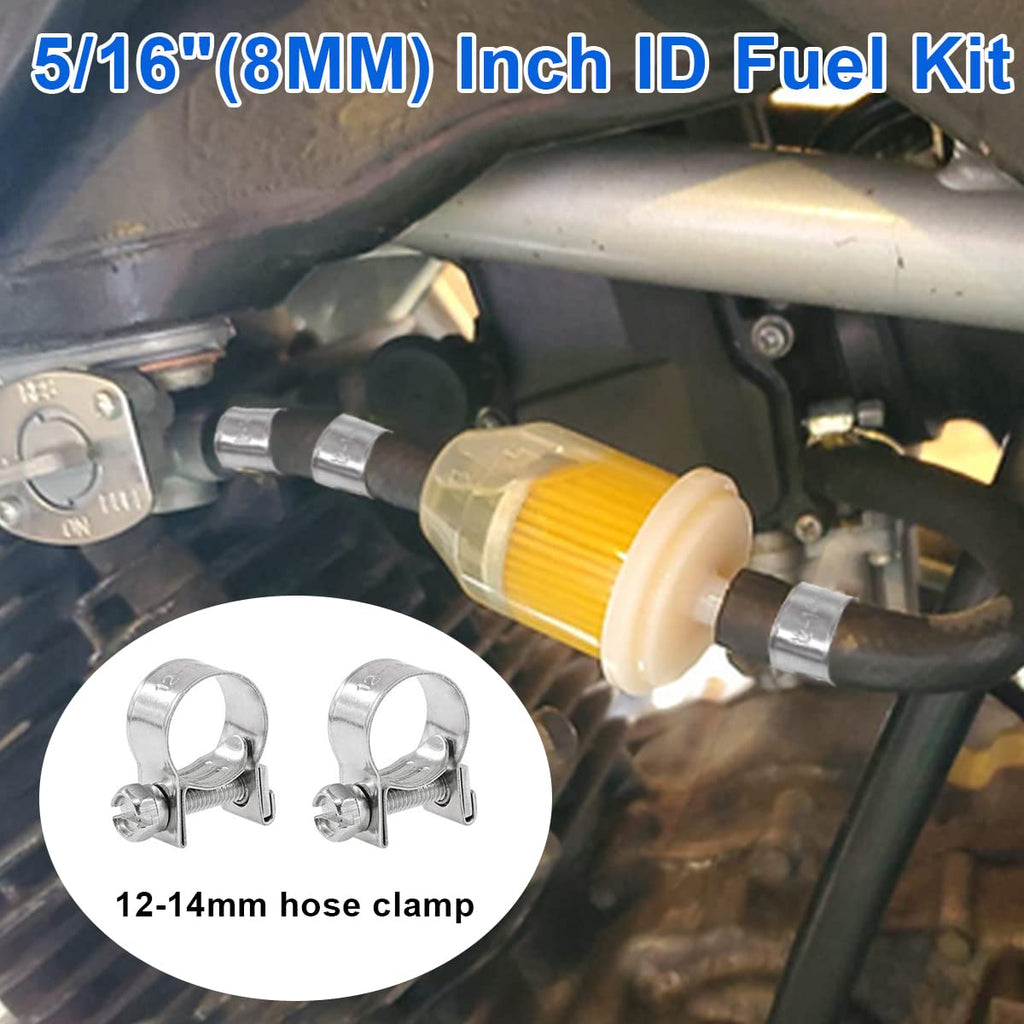 Tnisesm 5/16"(8MM) Inch ID Fuel Line Kits, 2 Meter / 6-Foot Fuel Line + 2Pcs 1/4 Inch X 5/16 Inch Gas Inline Fuel Filters with Magnet +10 Pcs 15/32''-9/16'' Mini Fuel Hose Clamps Adjustable