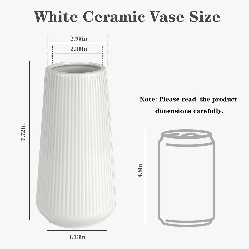 White Ceramic Vase, GUKJOB Flower Vase Ceramic Vase for Flowers, Decorative White Vase for Pampas Grass, Small Vase for Home Living Room Dining Table Farmhouse Office Decor (White)