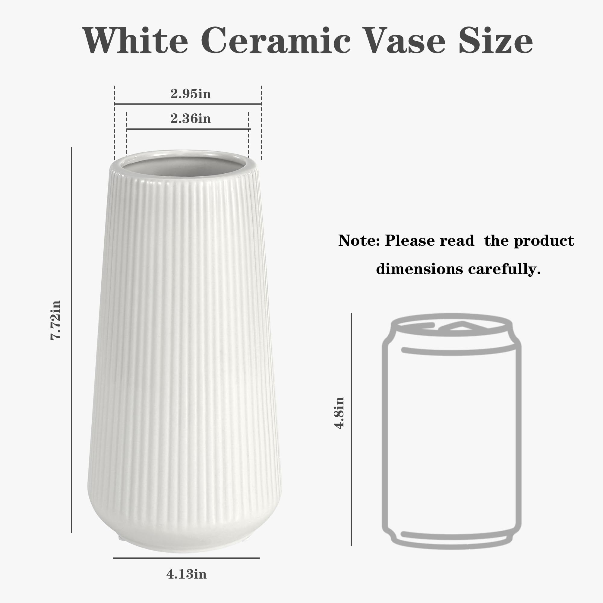 White Ceramic Vase, GUKJOB Flower Vase Ceramic Vase for Flowers, Decorative White Vase for Pampas Grass, Small Vase for Home Living Room Dining Table Farmhouse Office Decor (White)