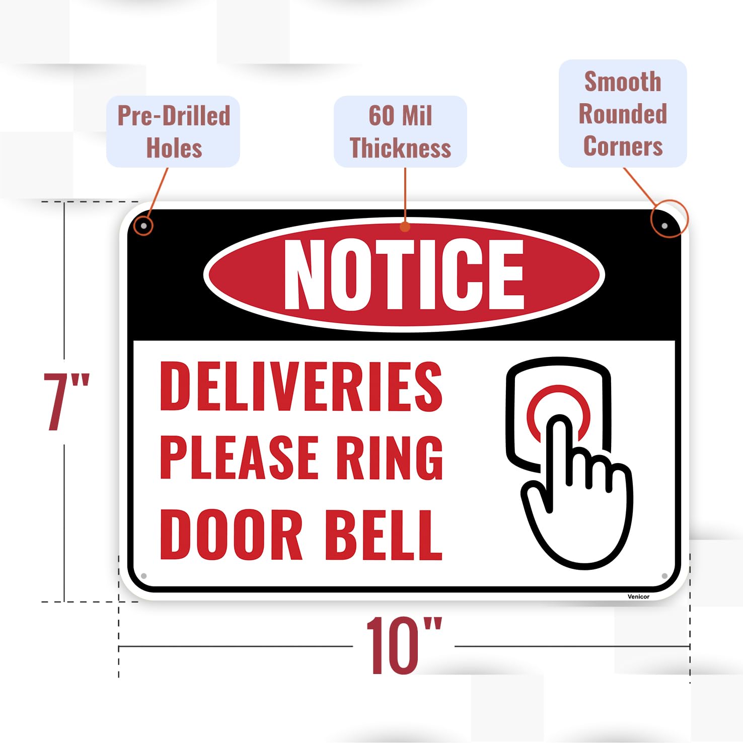1PC Deliveries Please Ring Doorbell Sign, 10 x 7 Inches - Aluminum - Ring Door Bell - Delivery Instruction