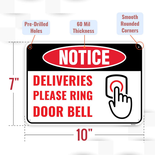 1PC Deliveries Please Ring Doorbell Sign, 10 x 7 Inches - Aluminum - Ring Door Bell - Delivery Instruction