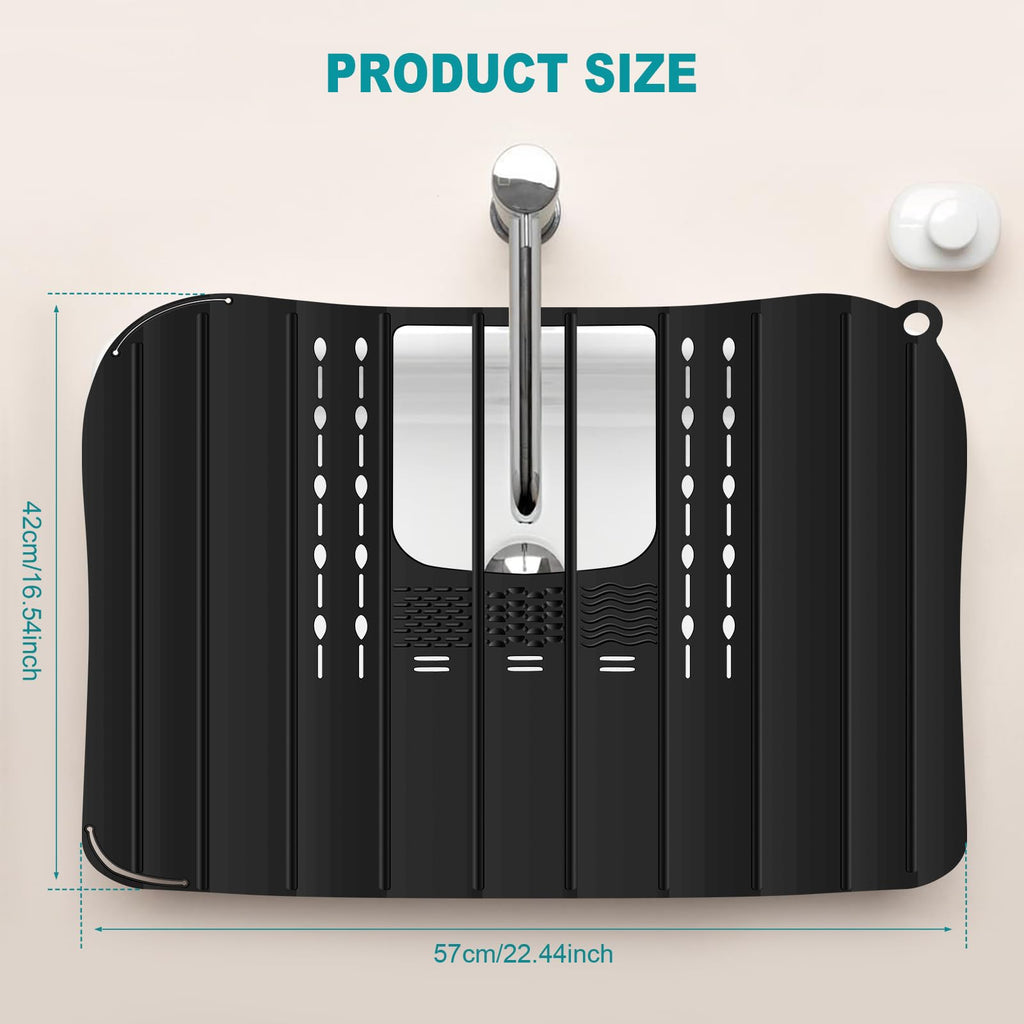 57×42cm Bathroom Sink Cover for Counter Space, Heat Resistant Silicone Sink Top Mat, Foldable Sink Top Cover Multifunctional Sink Makeup Mats for Cosmetics, Skincare Products, Hair Dryer (black)