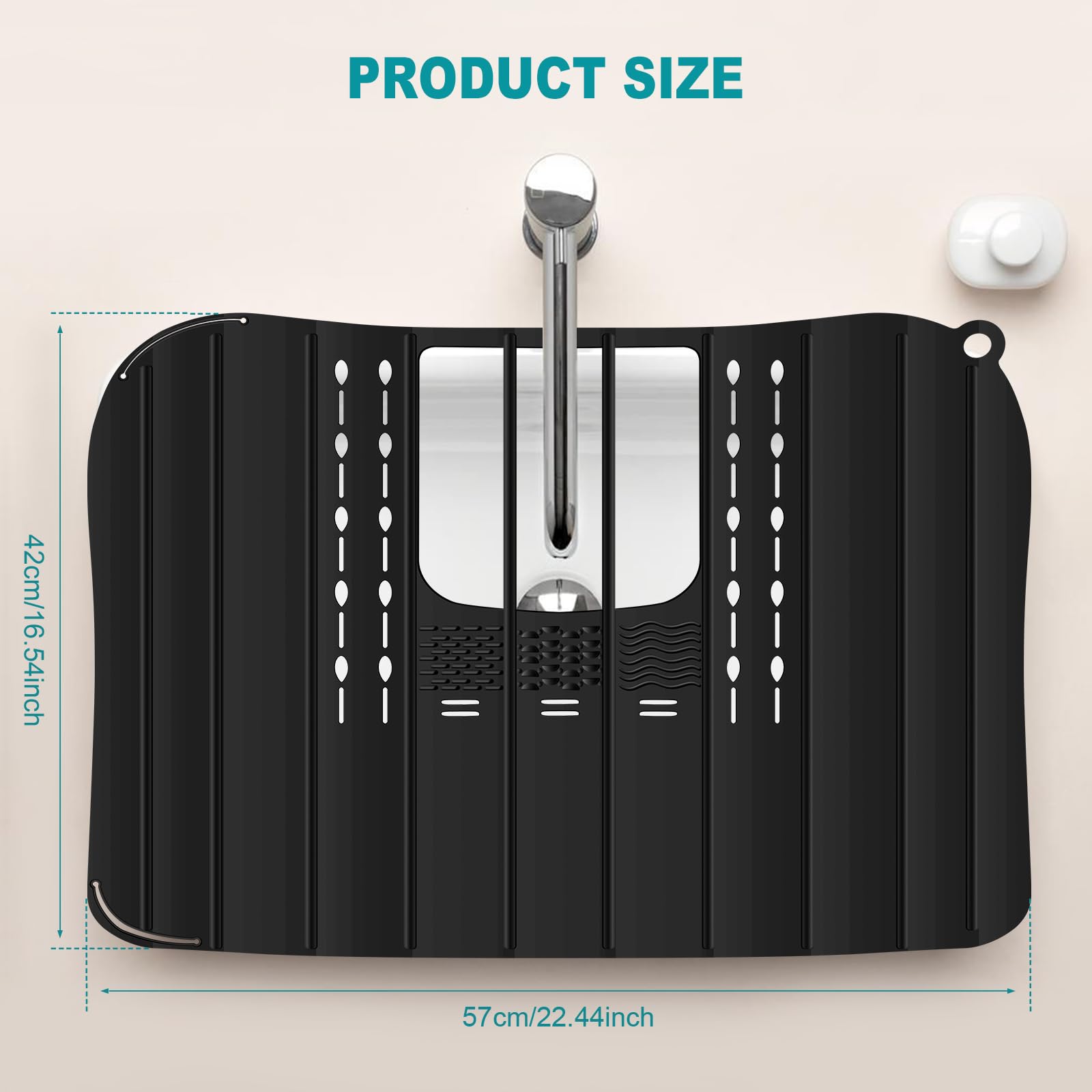 57×42cm Bathroom Sink Cover for Counter Space, Heat Resistant Silicone Sink Top Mat, Foldable Sink Top Cover Multifunctional Sink Makeup Mats for Cosmetics, Skincare Products, Hair Dryer (black)