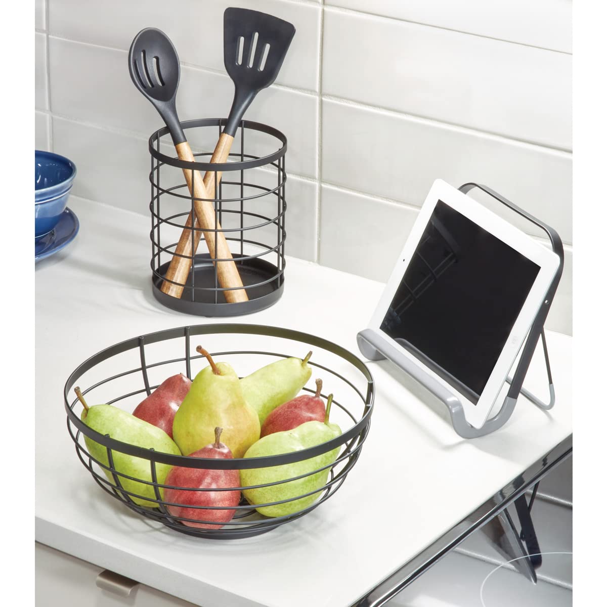 iDesign Austin Wire Utensil Holder for Kitchen Countertop Storage - Matte Black