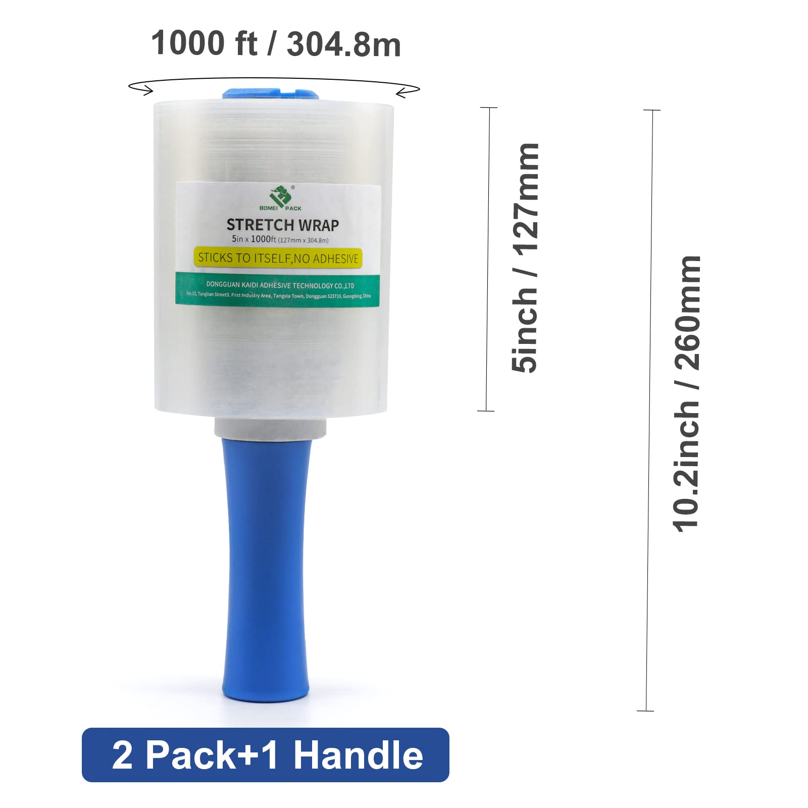 BOMEI PACK Stretch Wrap Packing Film, Plastic Wrap 5inch x 1000ft, 80 Gauge,2 Packs with 1 Plastic Handle