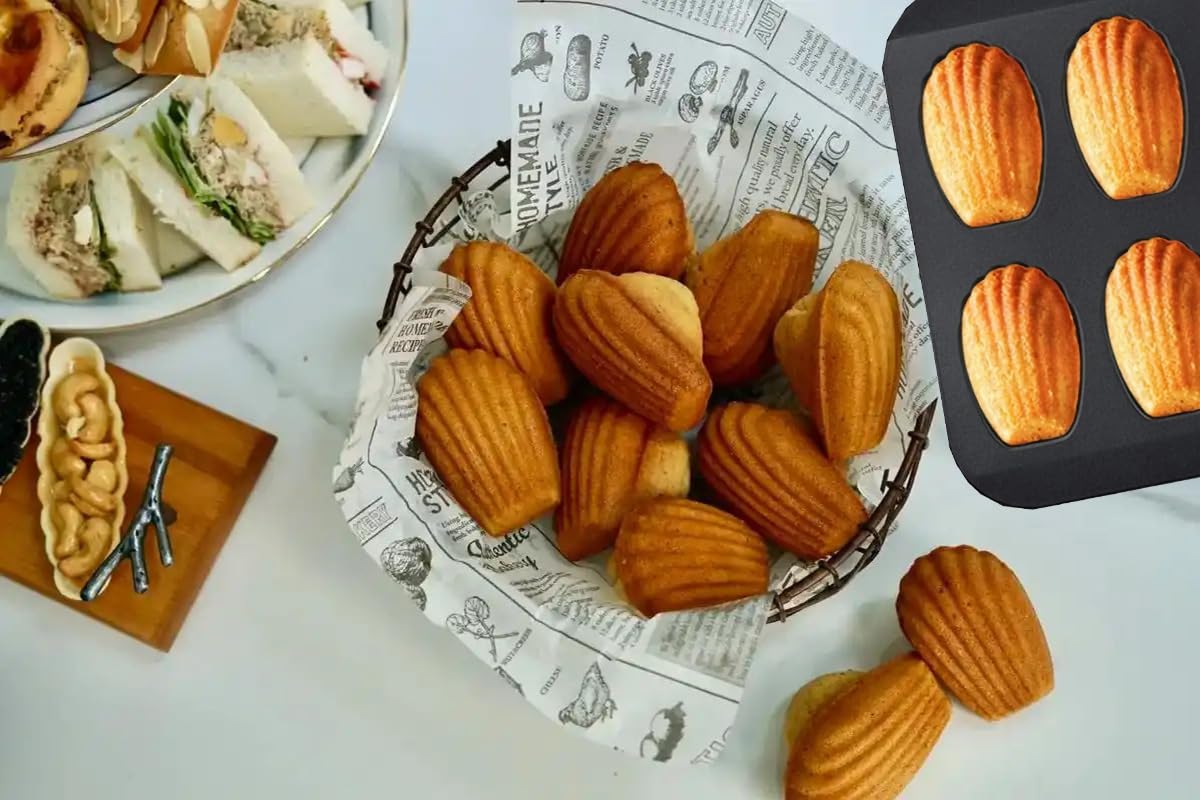 Jiarznh Nonstick Madeleine Pan, 12Cavity Shell Shaped Baking Mold,Madeline Cake Baking Tray with Anti Curling Shell Shaped Shell Suitable for Oven Bakin(2-Pack)