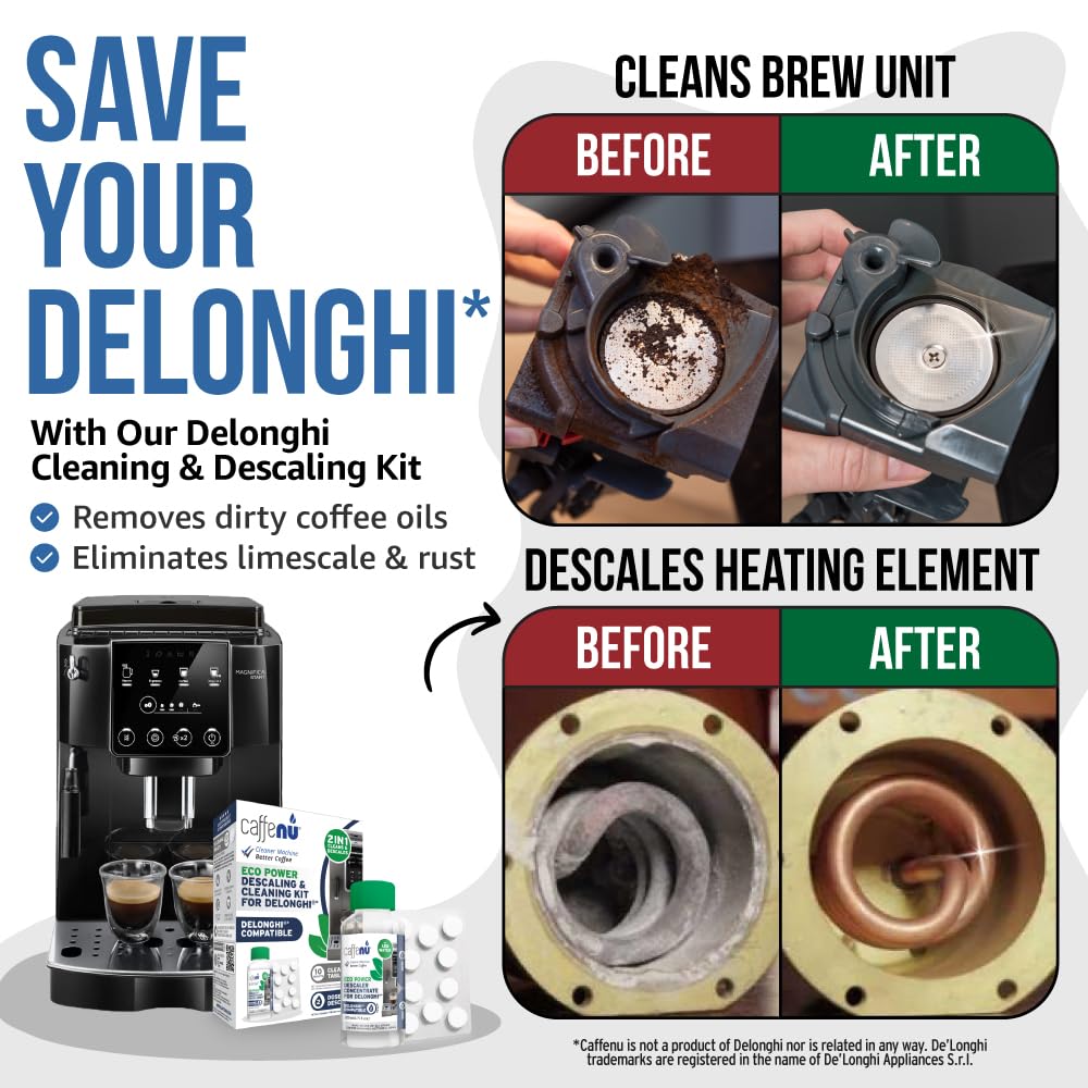 Caffenu Cleaning & Descaling Kit Compatible with DeLonghi Coffee Machines - 2-in-1 Solution for Machine Maintenance