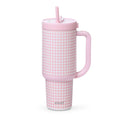 Ello Oasis 30 oz Tumbler with Handle & Retracting Straw | Reusable Insulated Stainless Steel Cup 100% Leakproof, Gifts for Teens Women Men | Keeps Cold for 24 Hours, Cup Holder Friendly, Pink Gingham