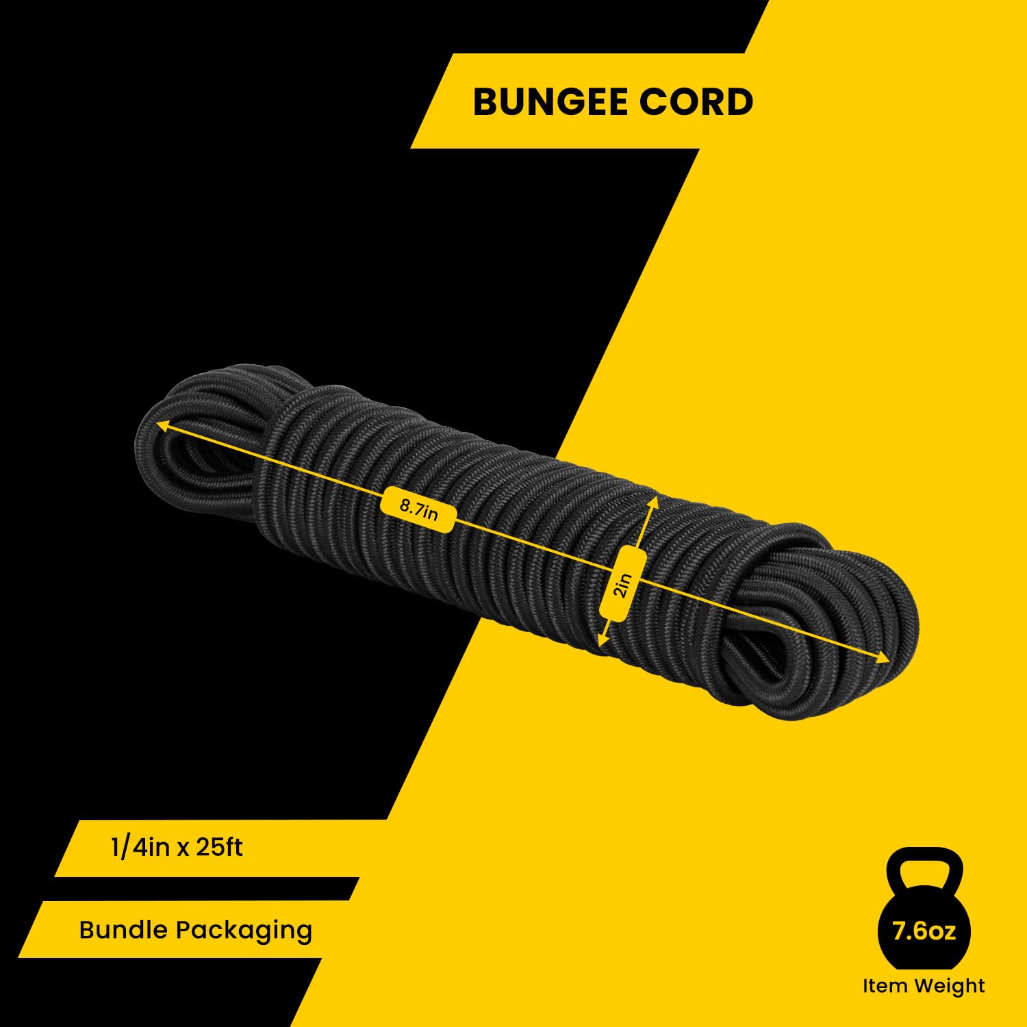 Brotree Bungee Cord Elastic Shock Cord 1/4" x 25' Bungee Rope for DIY, Tie Downs, Kayak and Outdoor - Black