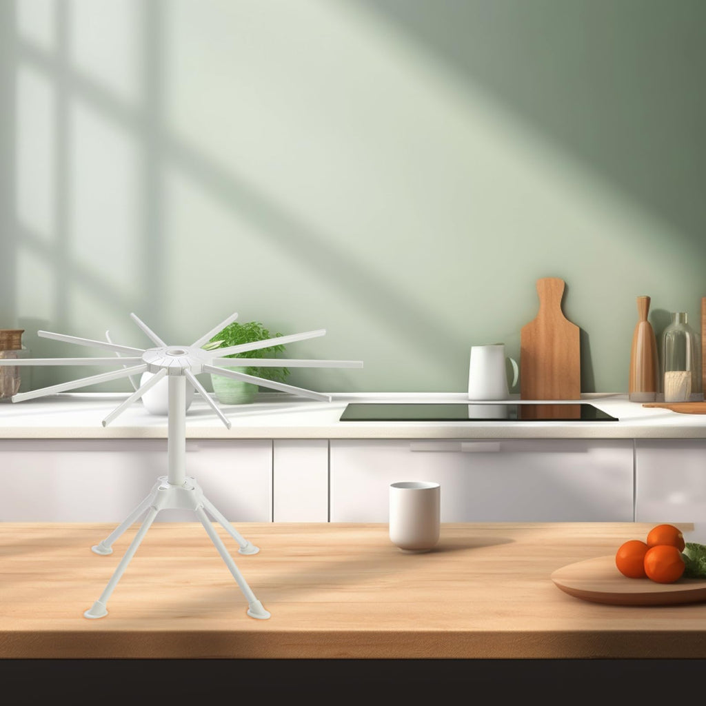 2 Pack Foldable Pasta Drying Rack, Homemade Fresh Spaghetti Stand Collapsible Dryer Noodle Hanger for Kitchen with 10 Arms, White