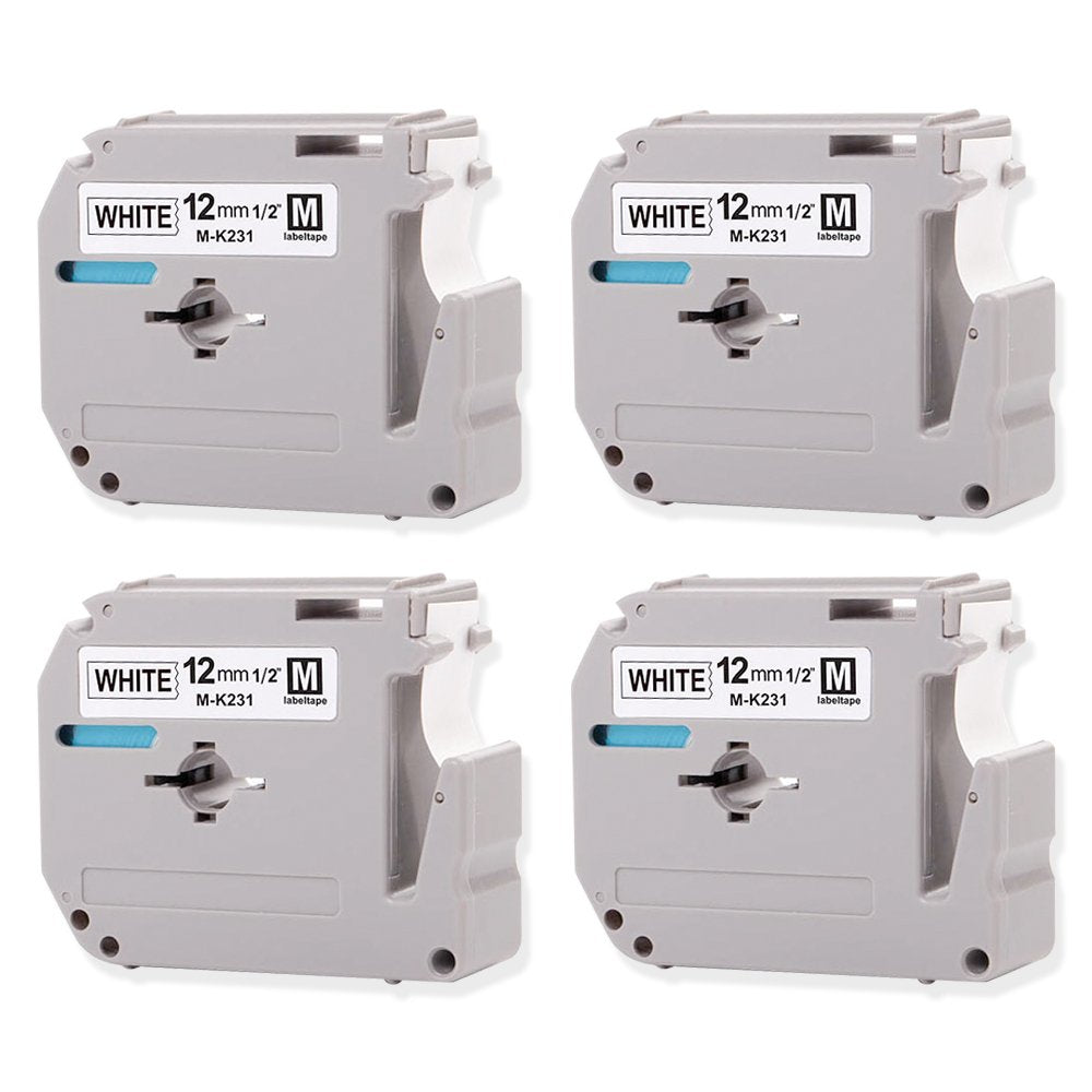 PT-M95 Label Tape M-K231 MK231 M231 Ptouch Tape Compatible Brother Label Maker Tape 12mm for PTM95 PT-90 PT-70BM PT-65 Label Maker P-Touch 12 mm (0.47") Black on White, 4 Pack