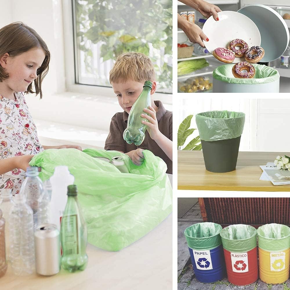 4-6 Gallon Small Trash Bags Biodegradable, 20 Liter Mini Compostable Strong Bathroom Garbage Bags with Tear & Leak Resistant, Recycling Eco-Friendly Trash Can Plastic Liner, Green, 200 Counts