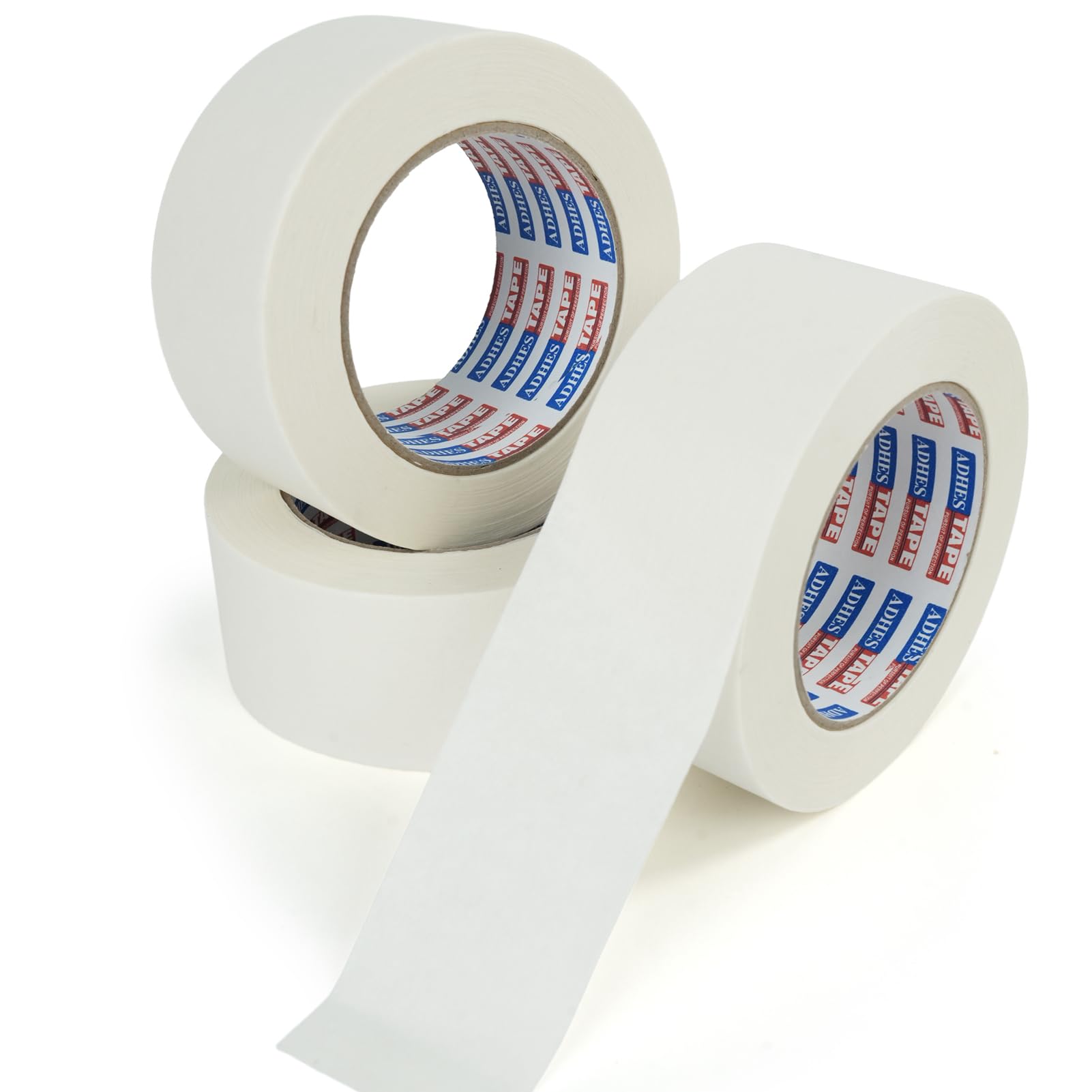 ADHES White Kraft Paper Tape, 2 Inch x 55 Yards, 3 Rolls Writable & Uncoated Heavy Duty Paper Tape, Eco-Friendly Biodegradable Packing Tape for Sealing, Packaging, Moving & Masking