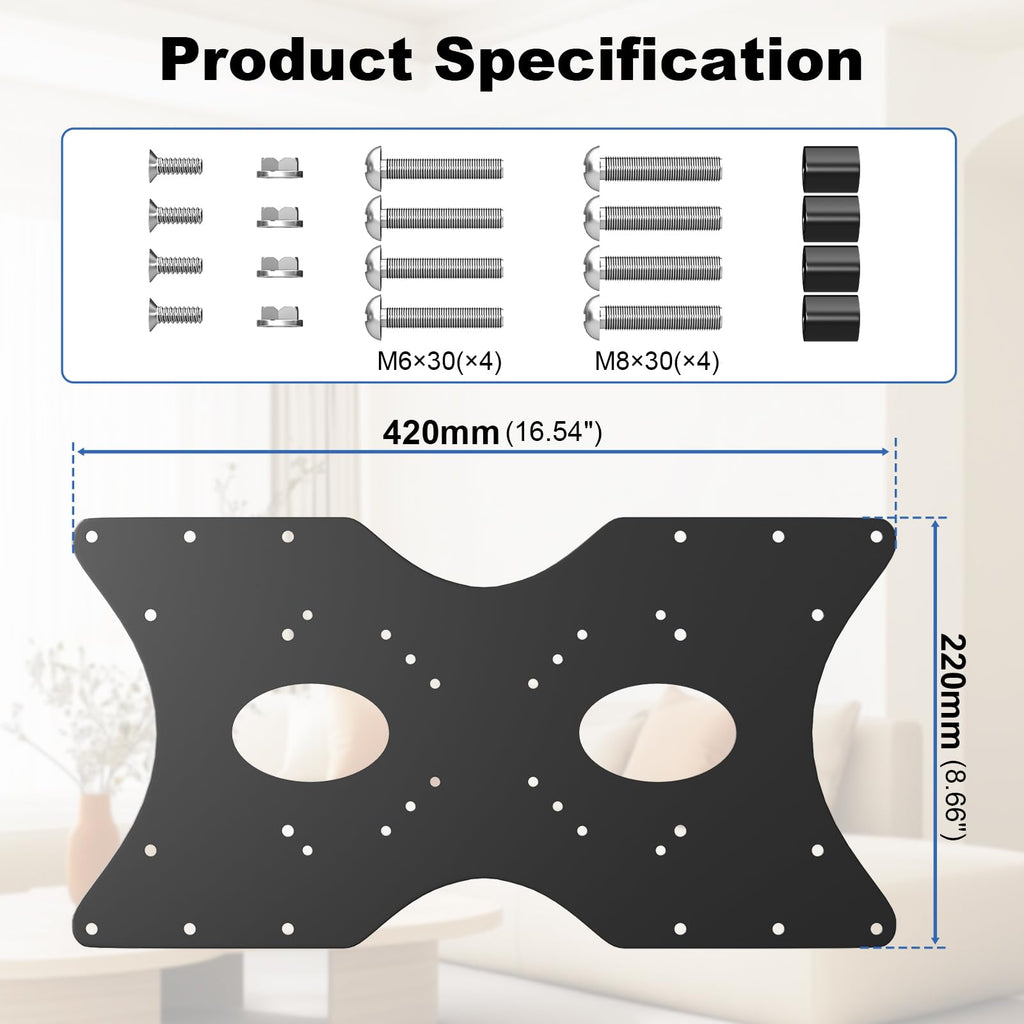 IMtKotW Steel VESA Mount Adapter Plate Bracket for Screens 32" to 55" LED LCD，Monitor and TV Mount Extender Conversion Kit Allows 100x100, 200x200 Convert to 400 x 200 mm Patterns