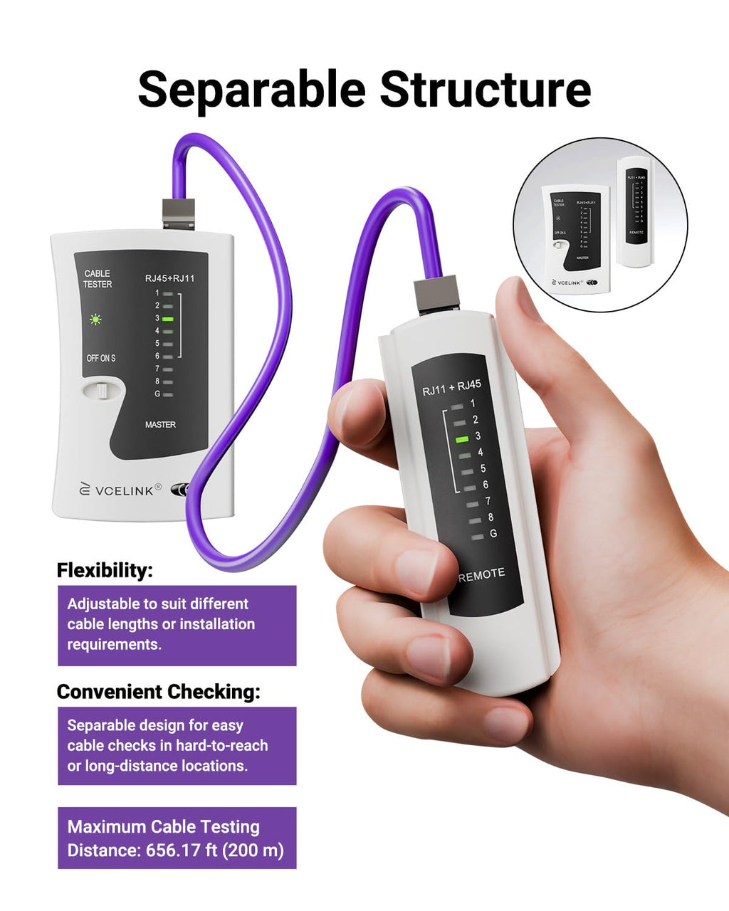 VCELINK Network Cable Tester, RJ45 Ethernet Cable Tester for Cat6/Cat5/Cat7 LAN Cable & RJ11 Phone Cable
