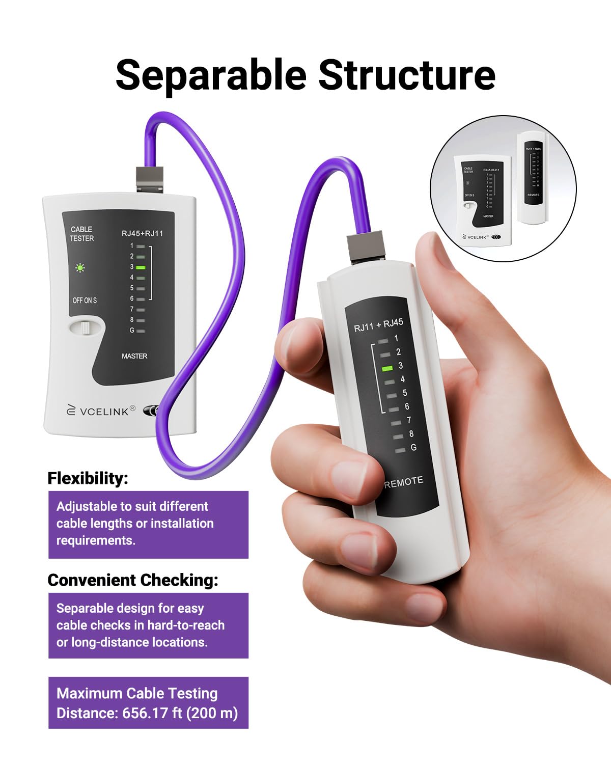 VCELINK Network Cable Tester, RJ45 Ethernet Cable Tester for Cat6/Cat5/Cat7 LAN Cable & RJ11 Phone Cable