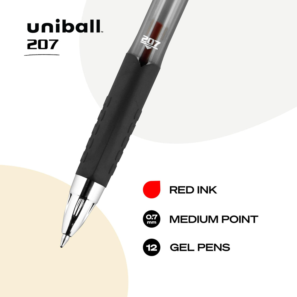 uni-ball 207 Rollerball Gel, Gel Retractable Roller Ball Pen Medium-0.7mm, 12 Pack, Red Ink (33952)
