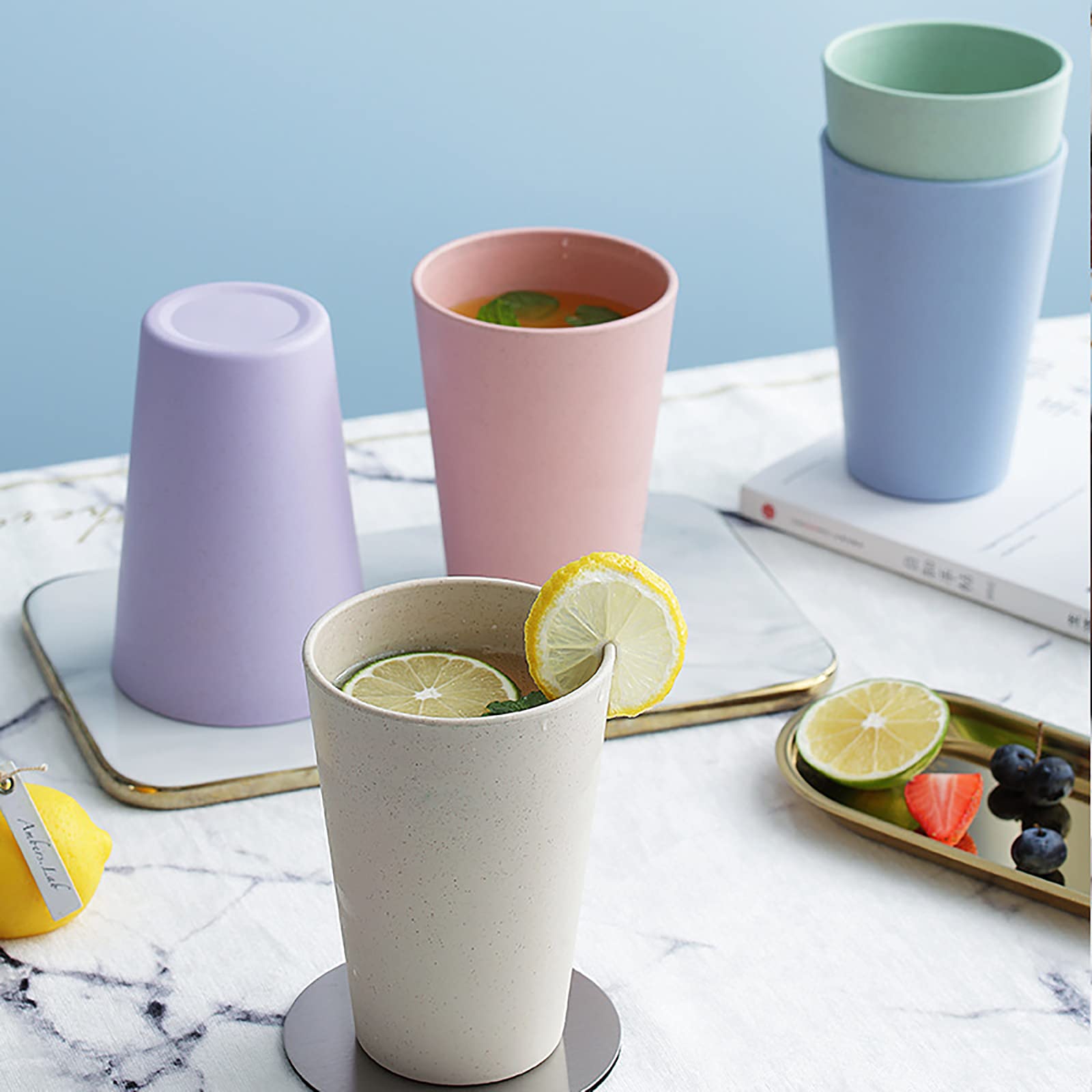 WUWEOT 10 Pack Unbreakable Wheat Straw Cup, 21 OZ Reusable Drinking Cup Tumbler Water Mugs for Parties, Events, Marketing, Weddings, DIY Projects or BBQ Picnics, BPA-Free Dishwasher Safe