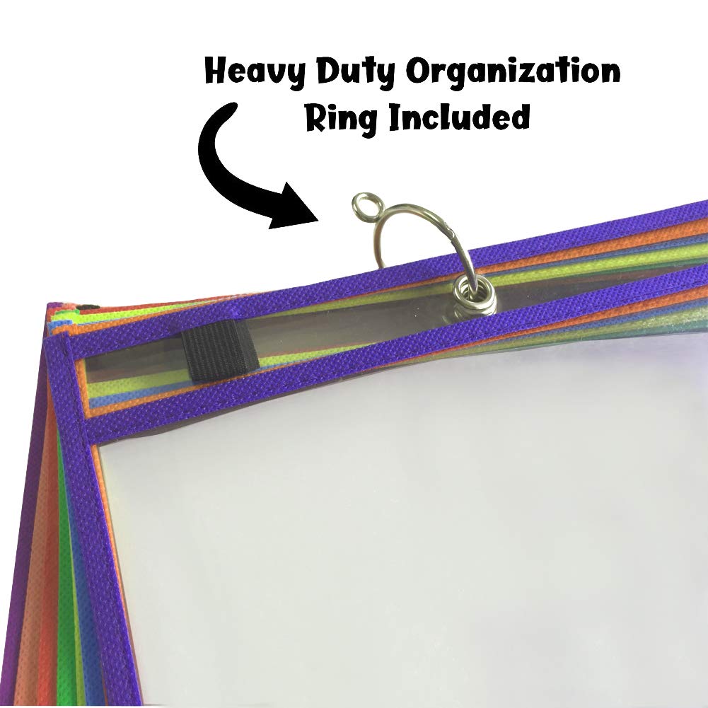Dry Erase Pockets Sheet Protectors 30 Pack Reusable Oversized 10" x 13" Clear Durable Plastic Sleeves with 12 Pens, 4 Erasers and 2 Rings for Classroom Organization, Teacher and School Supplies