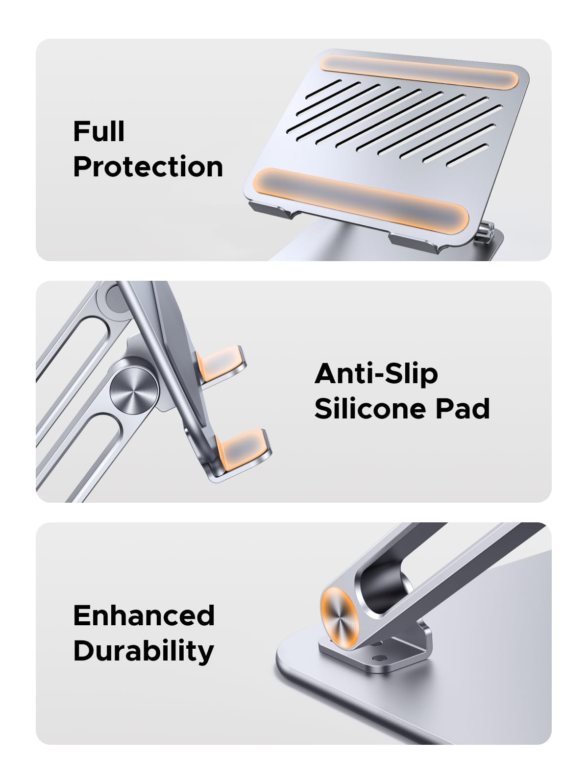 UGREEN Laptop Stand for Desk Ergonomic and Foldable Laptop Holder, Adjustable Riser, with Anti Slip Silicone Pads Fits All Laptops and Notebooks up to 17.3 Inch Sliver