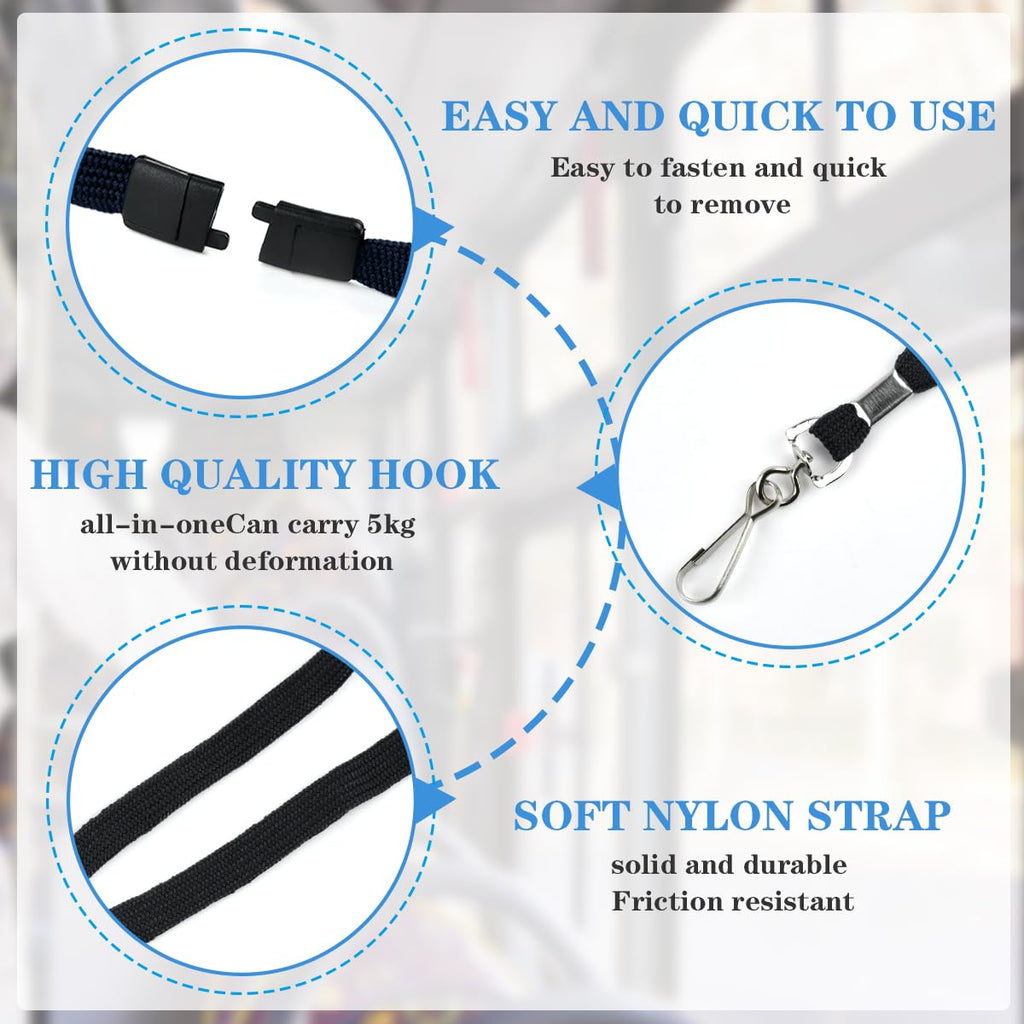 BUYGOO 50PCS Breakaway Lanyards for Id Badges, Breakaway Lanyards with J-Hook Bulk, Black Lanyards for Id Badges, Black Soft Woven Neck Lanyards, Break Away Lanyard, Safety Lanyard Breakaway