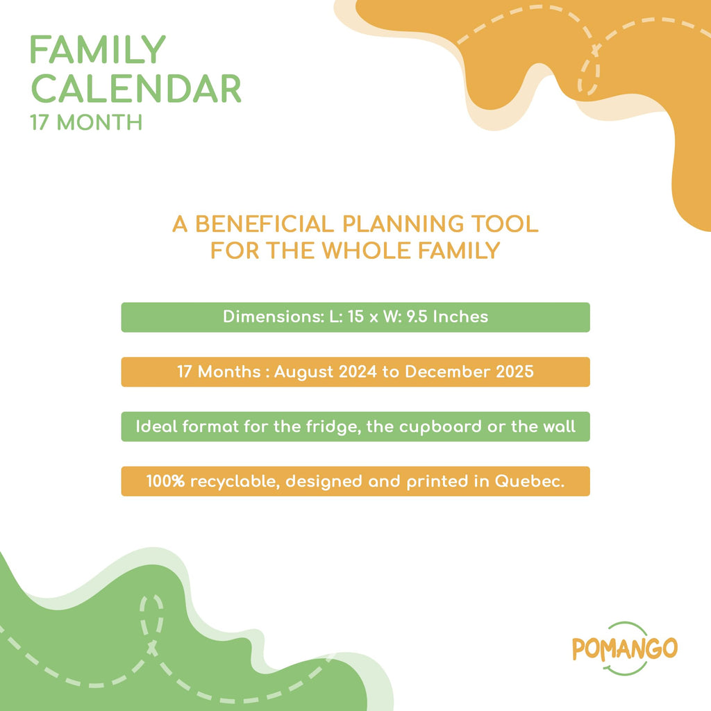 POMANGO 2026 Family Calendar English | 17 Months Family Planner: August 2025 to December 2026 | 15x19" - Magnetic Strip - 600 Stickers - Notepad - 2025-26 Edition with Mobile App