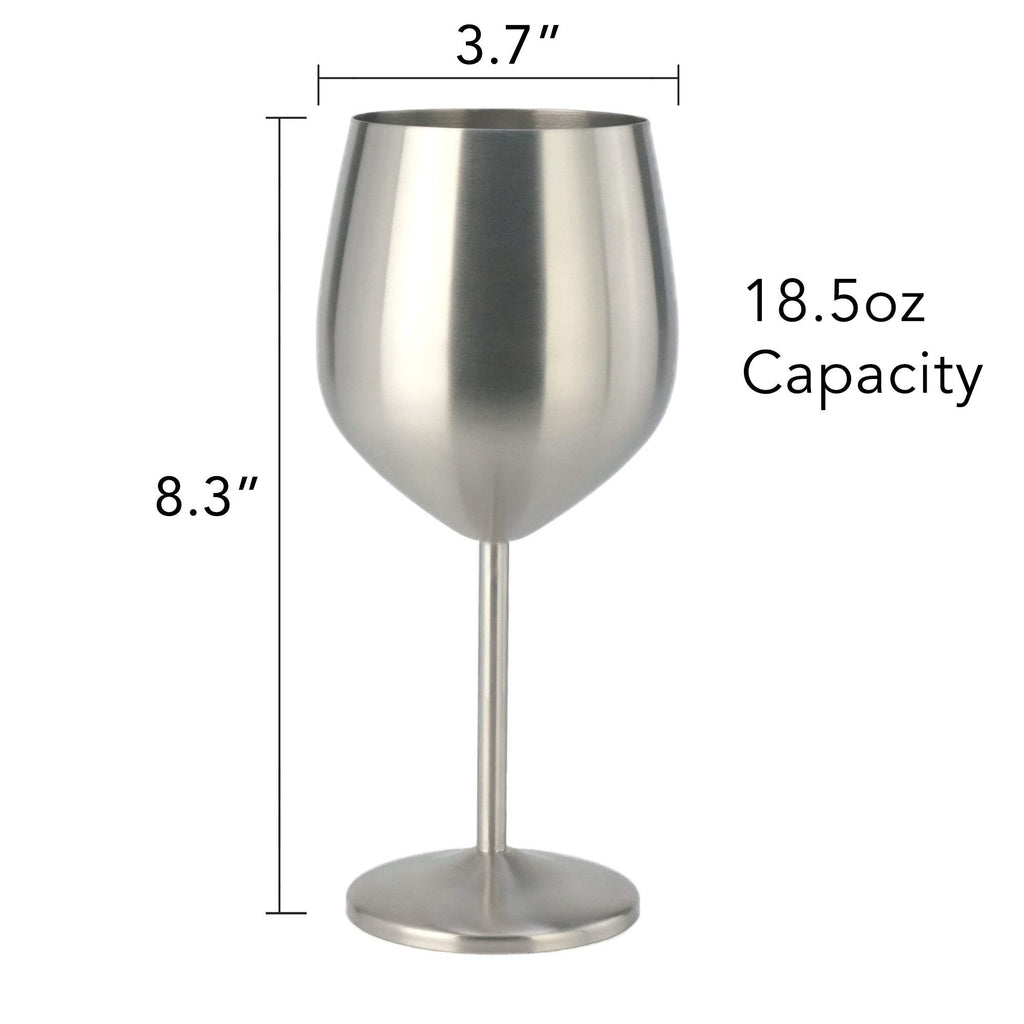 PG Set of 4 Stainless Steel Wine Glass - 18.5oz Silver Brush Finished Wine Glasses - Unbreakable Wine Glasses - Stem Metal Wine Goblets