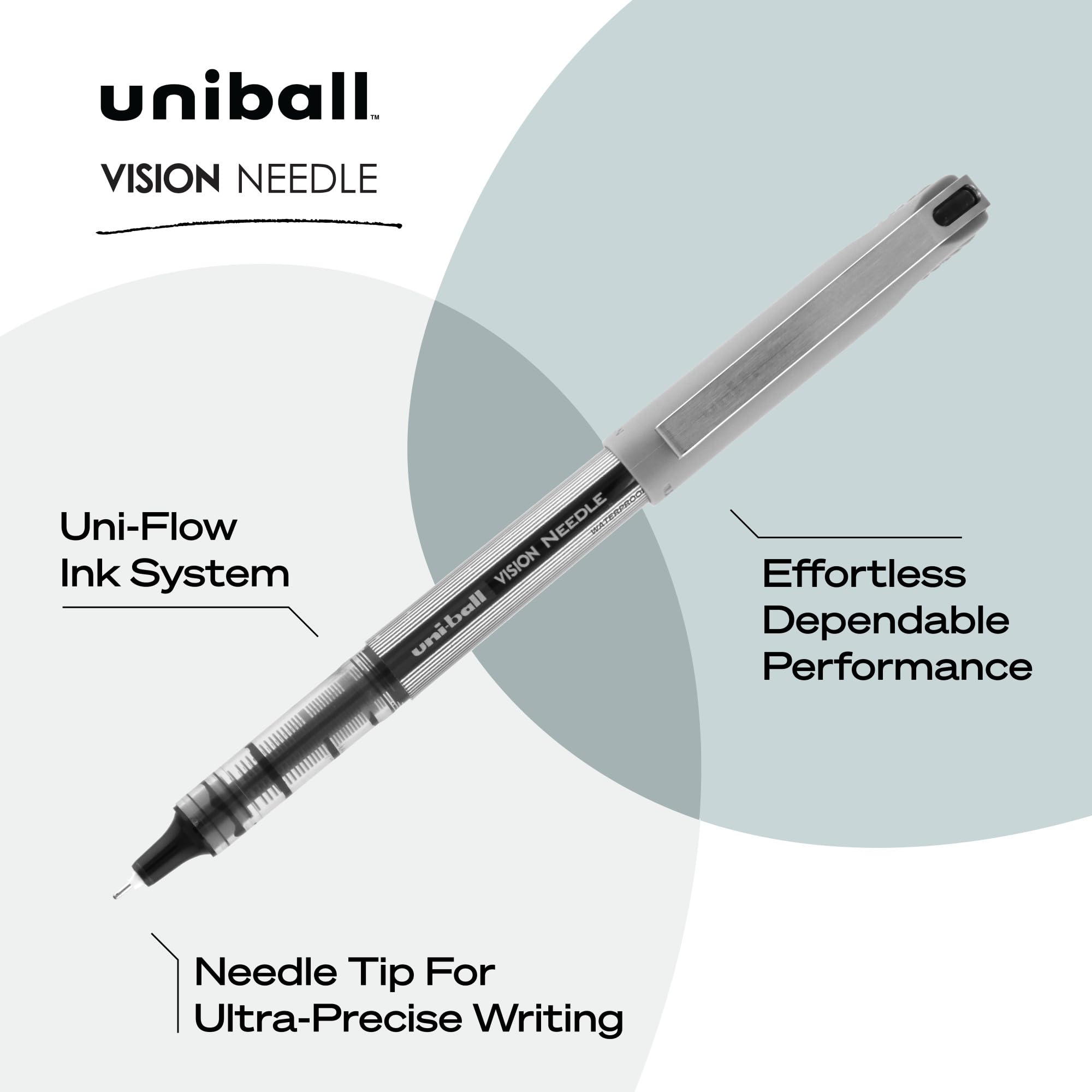 uni-ball VISION Rollerball, Stick Roller Ball Pen Fine-0.7mm, 12 Pack, Black Ink (60126)