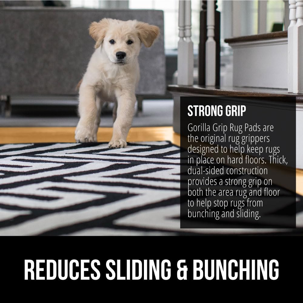 GORILLA GRIP Extra Strong Rug Pad Gripper, Grips Keep Area Rugs in Place, Thick, Slip and Skid Resistant Pads for Hard Floors, Under Carpet Mat Cushion and Hardwood Floor Protection, 2x10 FT