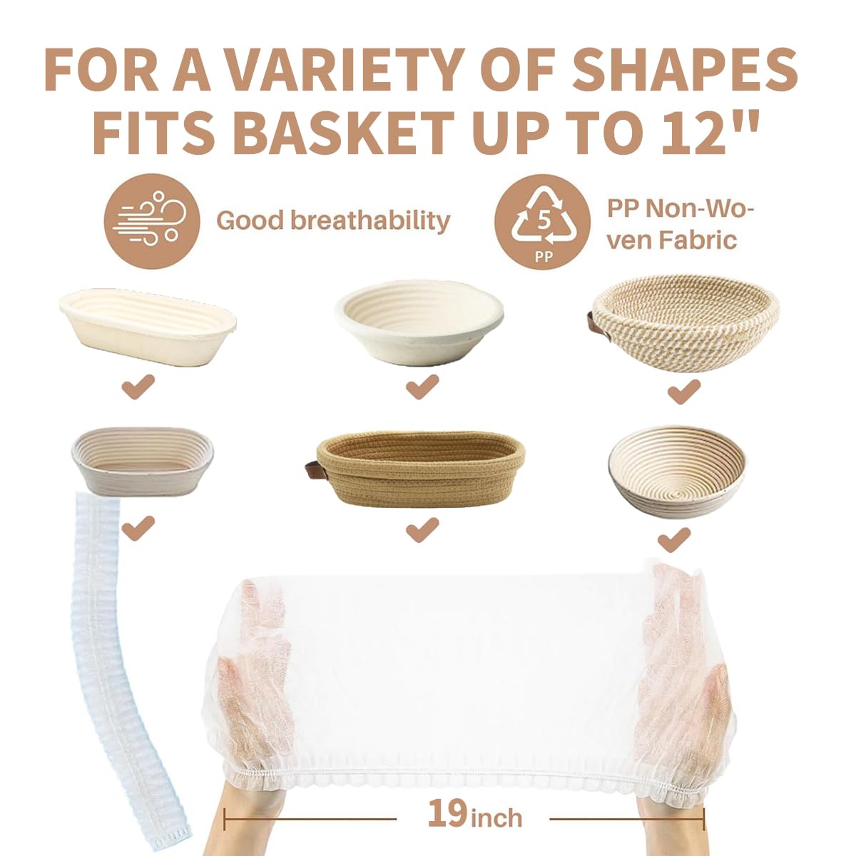 100 Pcs Banneton Liner,Banneton Bread Proofing Basket Non Woven Liners Non-Stick Dough,Bread Proofing Cover,Elastic Banneton Basket Liner for Prevents Dough from Sticking to Basket