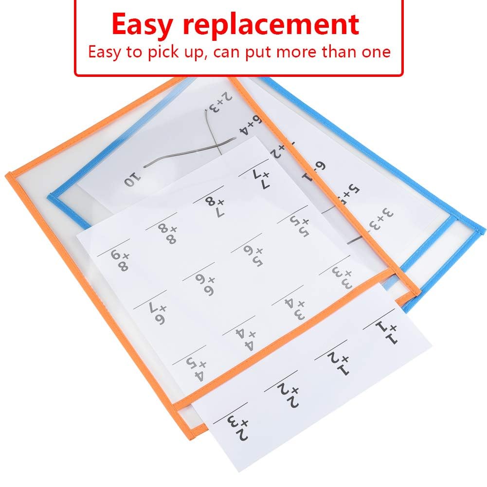 20 Pcs Reusable Dry Erase Pockets Sleeves, 13.6" X 10" Job Ticket Holders, Clear Dry Erase Sheet Protectors for Office School Classroom & More, 10 Colors