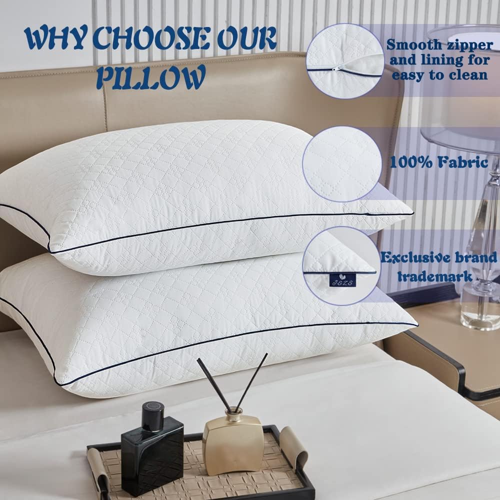 JSWF Bed Pillows for Sleeping Queen Size 2 Packs，Ultra Soft Fluffy ，Premium Soft Down Alternative Fill Set of 2 for Back,Zipper Opening Design, can add and Remove Filler According to Your Needs