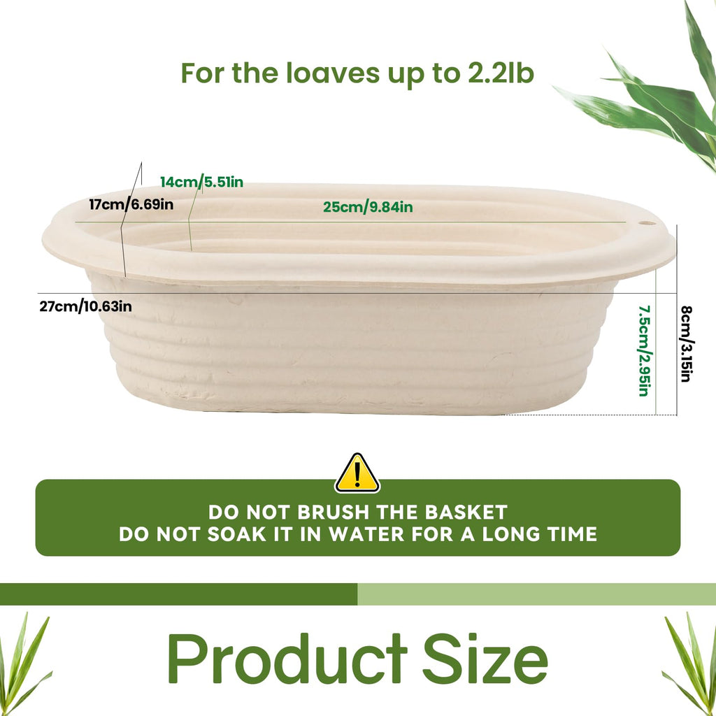 2 x 10inch/25cm Oval Sourdough Banneton Pulp Bread Proofing Basket with 2pcs Linen Liners Covers for Professional and Homemade Artisan Bread Baking Supply