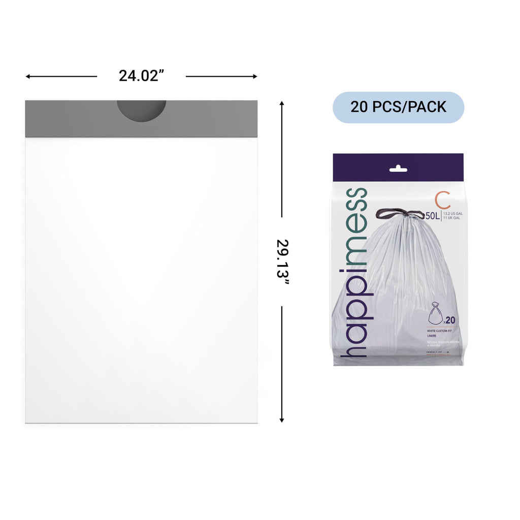 happimess HPM3000C-WHITE 13.2 Gallon Kitchen Drawstring Trash Bags, Trash Can Liner, White, 60-Count, 3-Packs of 20 Liners