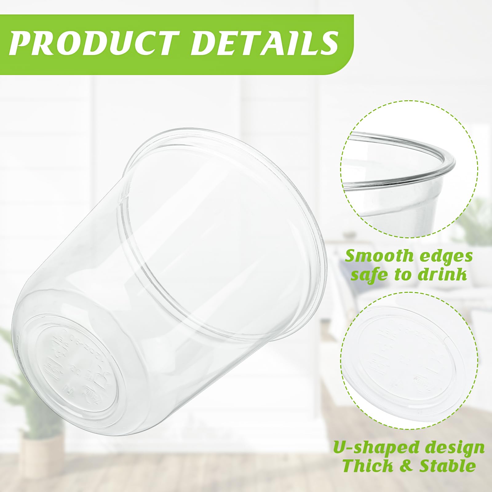 Xuelimei 12oz Disposable Stemless Glasses,PET Disposable Drinking Cups,Cold Party Clear Plastic Wine Glasses for Parties Birthday,Wedding,Meeting,Christmas Party Supplies. (100)
